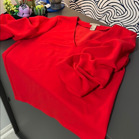 H&M Red Blouse w/ Cropped Long Ruffle Sleeves - Picture 4 of 4